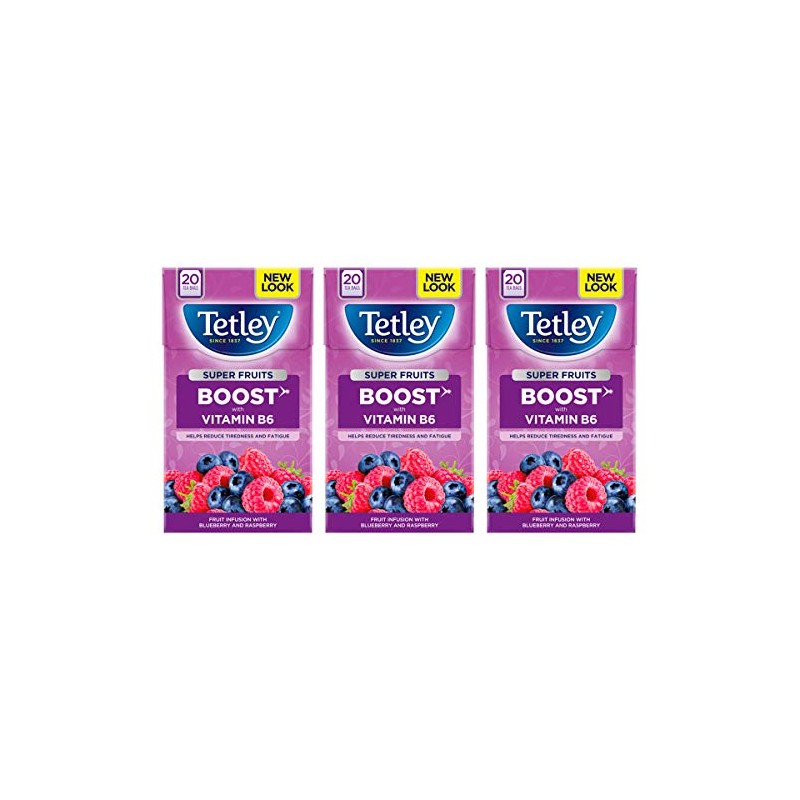 Tetley Super Fruits Boost Blueberry & Raspberry Tea, Pack of
