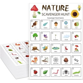 Hoolerry 30 Pcs Nature Scavenger Hunt for Kids Car Scavenger Hunt Cards Road Trip and Travel Activities Camping Games Outdoor Indoor Seek Activity for Kids Adults(Nature)