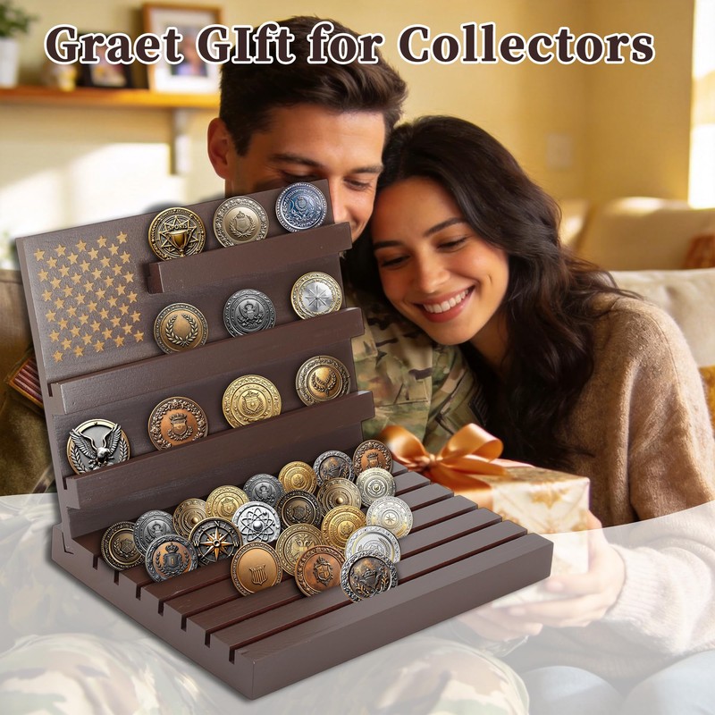 CAPASTEC Coin Display Holder, Wood Coin Case Holds 70-80 Coins,