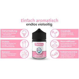 Twizzy Cotton Candy Food Flavouring, 60 ml, Intense Aroma - Ideal for Baking, Food & Drinks, Also for Mist, Mist etc