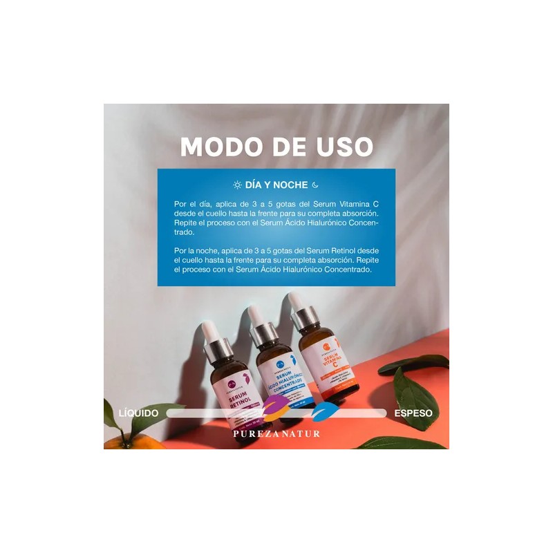 PUREZA NATUR Kit Serum facial Acido Hialurónico, Vitamina C y