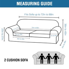 H.VERSAILTEX 3 Piece Stretch Sofa Covers for 2 Cushion Sofa Couch Covers for Living Room Furniture Cover (Base Cover Plus 2 Seat Cushion Covers) Thicker Jacquard Fabric(Large Sofa, Dusty Blue)