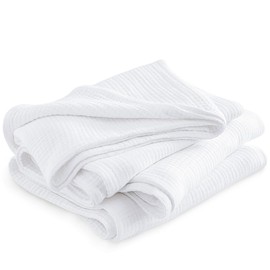 PHF 100% Cotton Muslin Blanket 220 x 240 cm, 4-Layer Soft Skin Friendly & Breathable Bedspread, All-Year Comfort, White Sofa Throw Couch Blanket for Bed Sofa, White