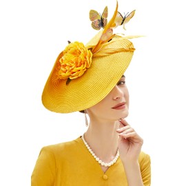 BABEYOND Tea Party Fascinator Hat for Women Kentucky Headwear Derby Pillbox Wide Brim Church Hat for Cocktail Wedding