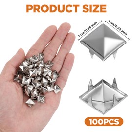 100Pcs 10mm Studs for Clothing Four-jaw Square Spikes Metal Studs for Crafts DIY Clothing Pet Collars Belts Jackets Bags (Silver)