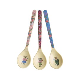 RICE Nathalie Lété Print Melamine Spoon, Children's Spoon, Multi-Colour, Pack of 3