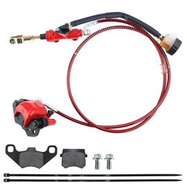 PRO BAT Rear Hydraulic Brake Kit with Extra Brake Pad for 50cc 110cc 125cc 150cc 200cc 250cc Four Wheeler Baja Go Kart Golf Cart ATV, Red