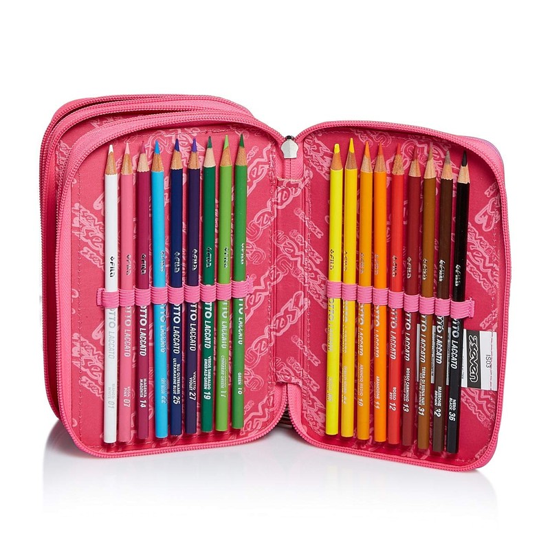 Astuccio 3 Scomparti Seven, Flying Dreams, Blu, Completo di Matite,