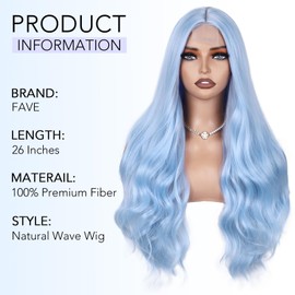 FAVE Blue Wig Long Light Blue Wig for Women,Heat-Resistant Synthetic Fiber,3D Full Wave,Fashion Color for Cosplay&Daily Use（26 Inches，Mermaid Color）