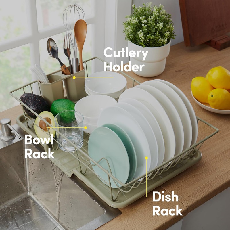 Space-Saving 3-Piece Dish Drainer Rack Set: Efficient Kitchen Organizer for