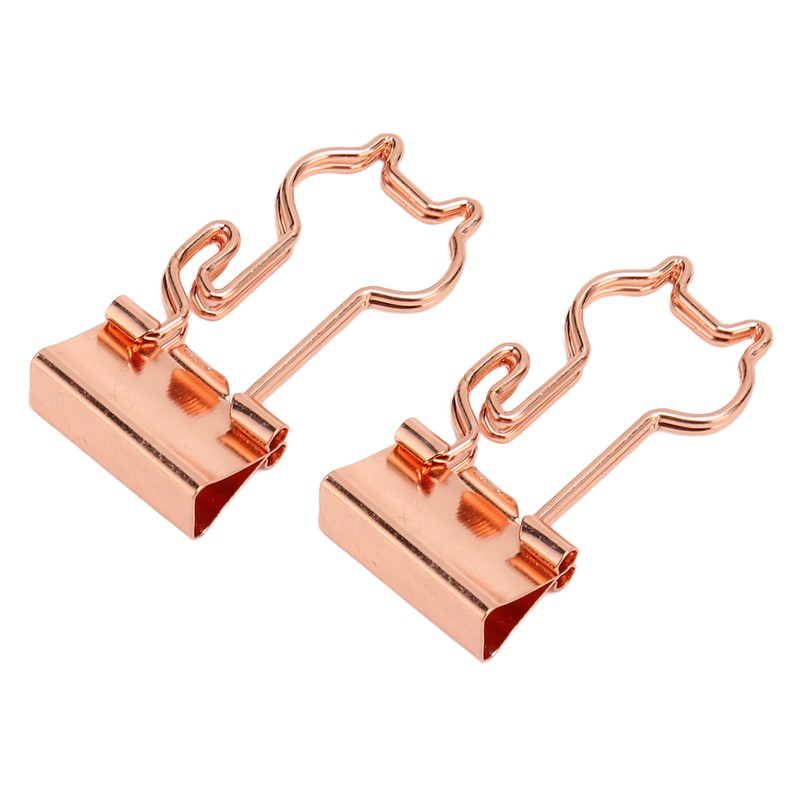 100 Pcs Binder Clips Metal Hollow Cat Shape Rose Gold