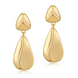 Chunky Gold Teardrop Earrings for Women Hammered Big Statement Dangle Drop Jewelry Lightweight Gifts