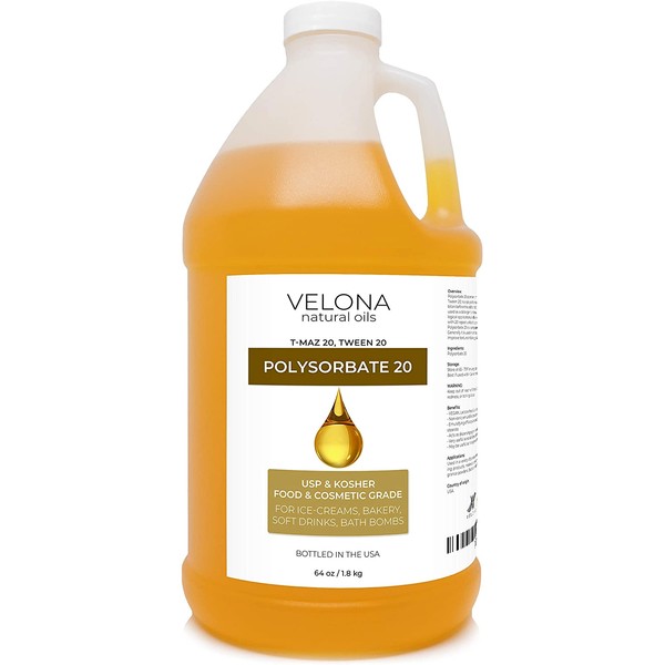 Polysorbate 20 by Velona - 64 oz | Solubilizer, Food & Cosmetic Grade | All Natural for Cooking, Skin Care and Bath Bombs | Use Today - Enjoy Results