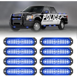 Flashing Lights Emergency Strobe Lights 8pcs 12 LED Sync Safety Ultra Slim Surface Mount OLIVER Fitment HazardLight Color: Blue