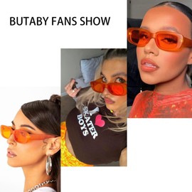 BUTABY - anteojos de sol rectangulares para mujer, anteojos de conducción retro de los años 90, estilo clásico, marco cuadrado estrecho, protección UV400, Lente naranja marco naranja, M