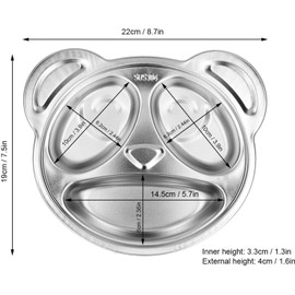Wvu & Wvo Children's Plate, Divided Stainless Steel, Stainless Steel Divided Plate, 3-Piece Plate, Panda-shaped Divided Plate, Baby Plate, Split Plate for Baby, Toddlers and Children, 22 x 19 cm