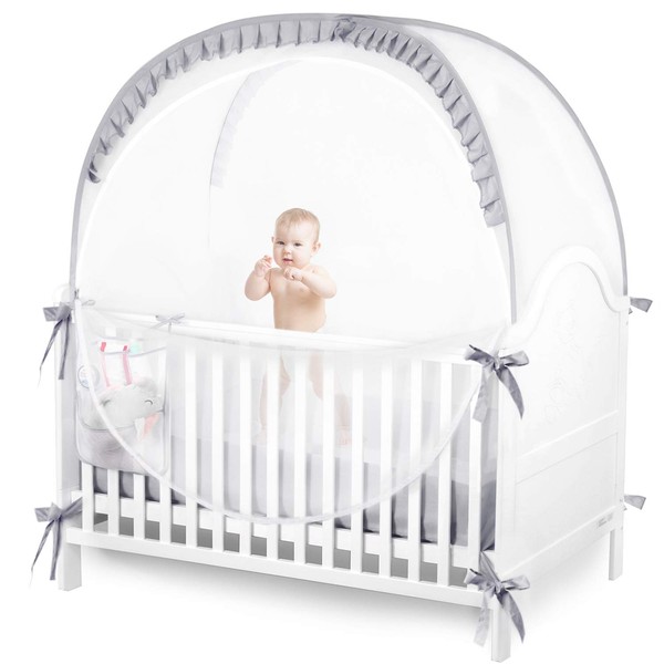 JOINSI Safety Crib Tents to Keep Toddler in, Pop Up Baby Mosquito Net Cover Bed Canopy for Infant