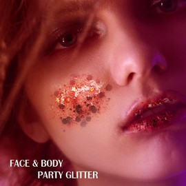DAGEDA Body Glitter Gel, Face Glitters Body Gel Sequins Shimmer Liquid Eyeshadow, Chunky Glitter for Face Hair Nails, Holographic Cosmetic Laser Powder Festival Glitter Makeup 50ml(Red)