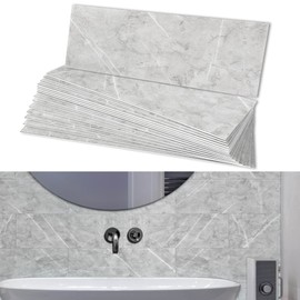 Es DECOR Kitchen Tile Sheet Waterproof, Heat Resistant, Marble Style, Sheet, Tile Sticker, Washroom, Wall Panel, DIY, 16 Sheets (3.9 x 11.7 inches (98 x 298 mm) (Cement Gray D11)