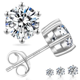 KRKC&CO Moissanite Stud Earrings S925 Silver, 1.2 Carat Real Round Moissanite Diamond, VVS1 Clarity D Colour, Gift for Women, 5.5 mm, Silver, Moissanite