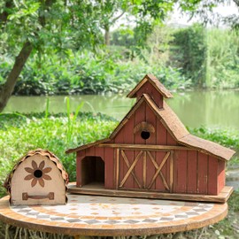 Glitzhome 20.67" H Rustic Wood Barn Design Extra-Large Birdhouse Hand Painted Bird Houses