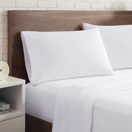 Aston & Arden Sateen Sheet Set - 100% Cotton 600 Thread Count Luxurious Hotel Silky Sheets, Pristine White with Fine Baratta Embroidered 3-Striped Hem, Wrinkle Resistant, California King, Dove White