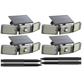 UCGG Motion Sensor Outdoor Lights, 3600LM 260 LED Solar Lights with 2 Install Options, 3 Lighting Modes Security Light, IP65 Waterproof Flood Lamp for Garage Porch Pathway, 4 Pack