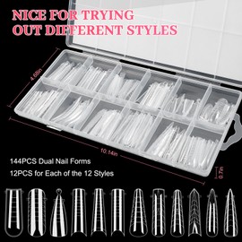Nail Dual Forms for Poly Nail Gel，144 PCS Dual Nail Forms for Builder Gel Nail Molds Stiletto Coffin Ballerina Full Cover False Nail Tips 12 Styles 12 Sizes Scale for Nail Art (mold 02, one size)