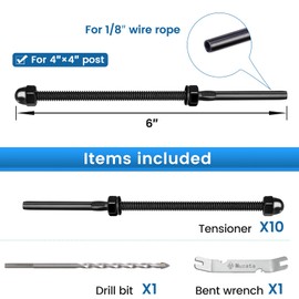 Muzata 10 Pack 1/8" Black Cable Railing Hardware Kit Hand Swage Threaded Stud Tensioner for 4x4 2x2 Wood Metal Post T316 Stainless Steel Deck Cable Railing System CR39