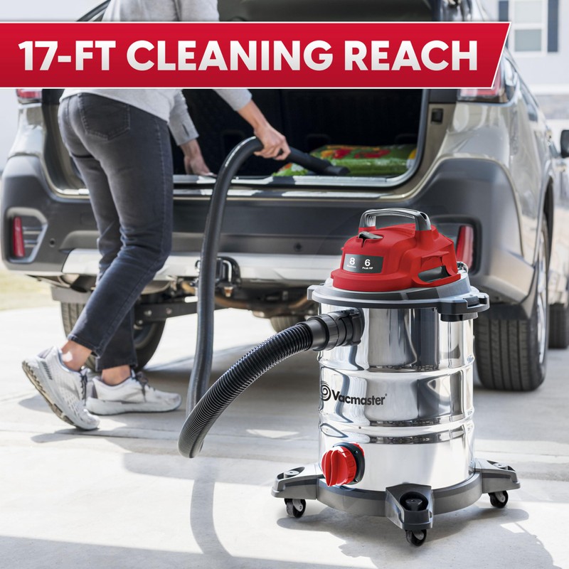 Vacmaster VOC812SF 1101 8-Gallon Premium Stainless Steel Wet/Dry Vacuum, Red
