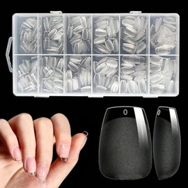 600 Pcs Clear Gel Nail Tips, Soft Gel X Full Cover Nail Tips in 15 Sizes, Acrylic Nails for Extension, Soak Off for DIY Manicure, Professional Nail Art False Nails Set
