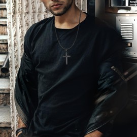 EJARY Cross Necklace for Men Stainless Steel Christian Cross Pendant Necklaces Cubic Zirconia Men's Cross Necklaces Jewelry for Father Dad Husband Son, Black