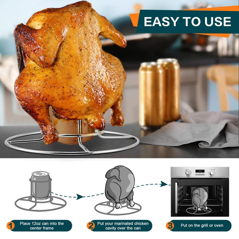 P&P CHEF Beer Can Chicken Holder Grill Rack, Stainless Steel