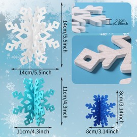 BlissfulTie 12 Pcs Christmas Snowflake Decorations - 3D Snowflake Table Centerpieces, White Wooden Snowflakes for Winter Wonderland & Holiday Table Decor (White, Blue, Dark Blue)