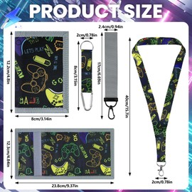 YFPOPONE Kids Wallets for Boys,Canvas Tri Fold Wallet with Lanyard,Zip,Key Chain and ID Window,Gamepad Theme Boys Wallet for Kids Card Wallet for School,Travel or Gifts (Black)