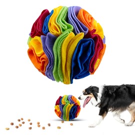 Larimuer Pet Snuffle Ball, Puzzle Sniffing Interactive Dog Ball for Blind Dogs Training Stress Relief Dog Enrichment Toys Treat Ball Machine Washable (20cm, Rainbow Color)