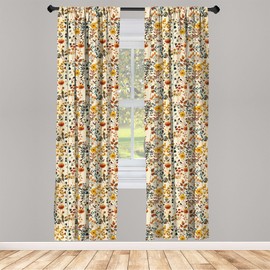 Ambesonne Fall Window Curtains, Vintage Cottagecore Wild Flowers and Dry Leaves Illustration Print, Lightweight Decor 2-Panel Set with Rod Pocket, Pair of - 28" x 95", Amber Paprika and Slate Blue