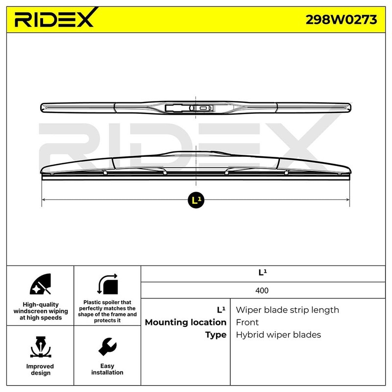 RIDEX Windscreen Wiper without Spoiler Front Windscreen Wiper Length 1: