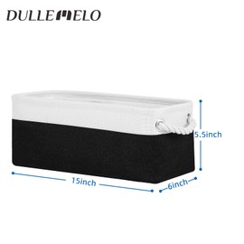 DULLEMELO Toilet Paper Storage Basket, Toilet Paper Basket for Back of Toilet, Bathroom Storage Basket for Cosmetics Towels Toilet Paper, Toilet Tank Basket with Rope Handles for Toilet(White&Black)