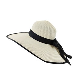 FuninCrea Wide Brim Straw Hat for Women, Large Floppy Beach Cap Foldable Roll Up Sun Hat with Strap for Summer UV Protection (Beige)