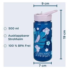 Undercover 6600000082 Lilo & Stitch Water Bottle - Lilo & Stitch Water Bottle with Straw and Lid, 500 ml