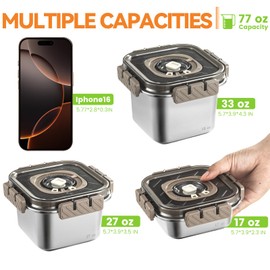 GANTIEXIA Stainless Steel Food Storage Bento Box Container, Stackable Meal Prep Kitchen Storage, Reusable Snack Containers, Leakproof Metal Lunch Box for Picnics (33+27+17 OZ)