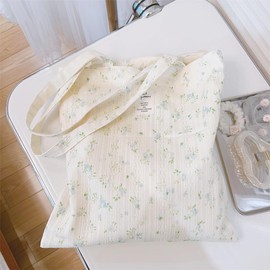 Cotton Canvas Tote Bag Reusable Soft Grocery Cloth Bag Floral Shoulder Bag for Beach Travel Shopping (Cloth Bag-Floral E)