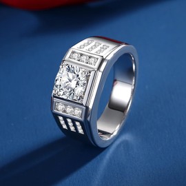 VAXOJEL Moissanite Rings for Men 2.5 CTTW (2CT Center) Round Cut Moissanite Jewelry for Men Wedding Ring S925 Sterling Silver Promise Rings for Wedding Anniversary Engagement (9.5)