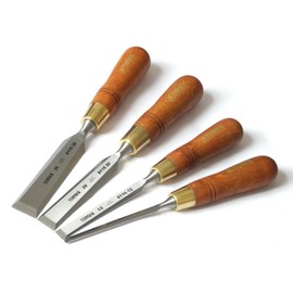 Narex Premium Bevel Edge Chisel Set with Stained Hornbeam Wood Waxed Handles, Set of 4 pcs