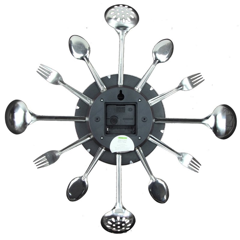 Timelike Wall Clock, 18" Metal Cutlery Utensil Kitchen Spoon Fork