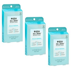 VOESH Pedi in a Box Deluxe 4-Step - Ocean Refresh Scent, 3 Pack, Pedicure Set, At Home Pedicure, Foot Soak, Foot Mask, Foot Spa Pedicure Set, Intensive Foot Treatment
