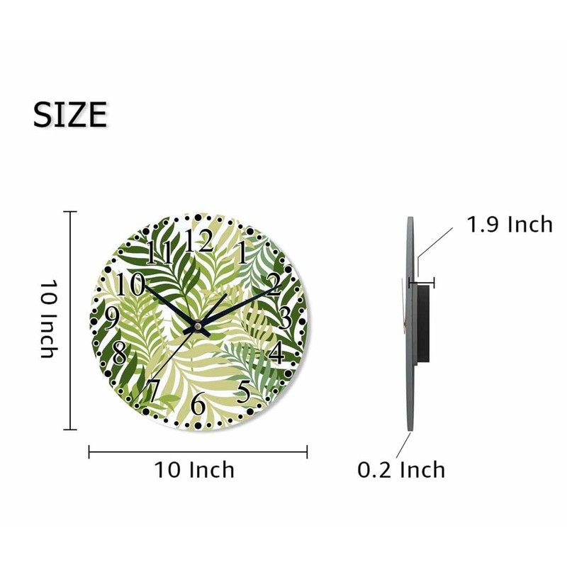 KEEPSUPER Clock Green Palm Tree Leaves Wall Clock 10 Inch
