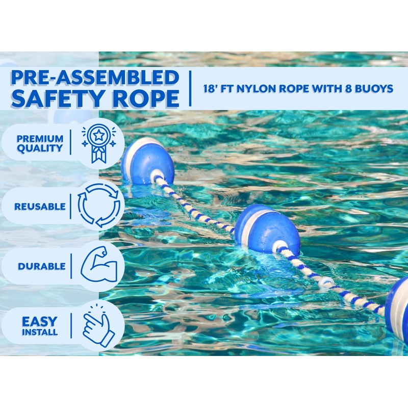 Poolzilla 18ft Swimming Pool Safety Rope and Float Kit Pre-Assembled