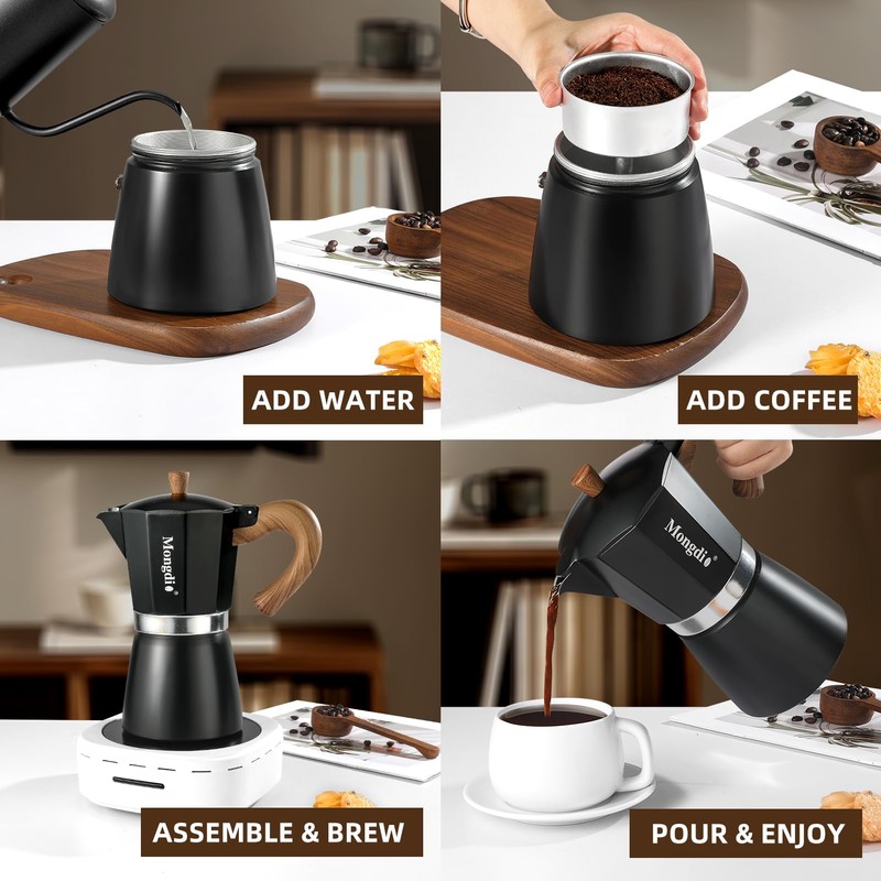 Mongdio Stovetop Espresso Maker Moka Pot, Cuban Coffee Maker Stove